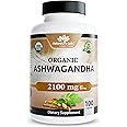 NaturaLife Labs Organic Ashwagandha 2100 mg per Serving – Herbal Supplement Root Powder & Extract – 100 Capsules – Vegan, Non