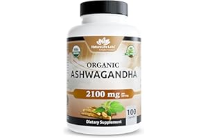 NaturaLife Labs Organic Ashwagandha 2100 mg per Serving – Root Powder & Extract – 100 Capsules – Vegan, Non-GMO, Gluten-Free