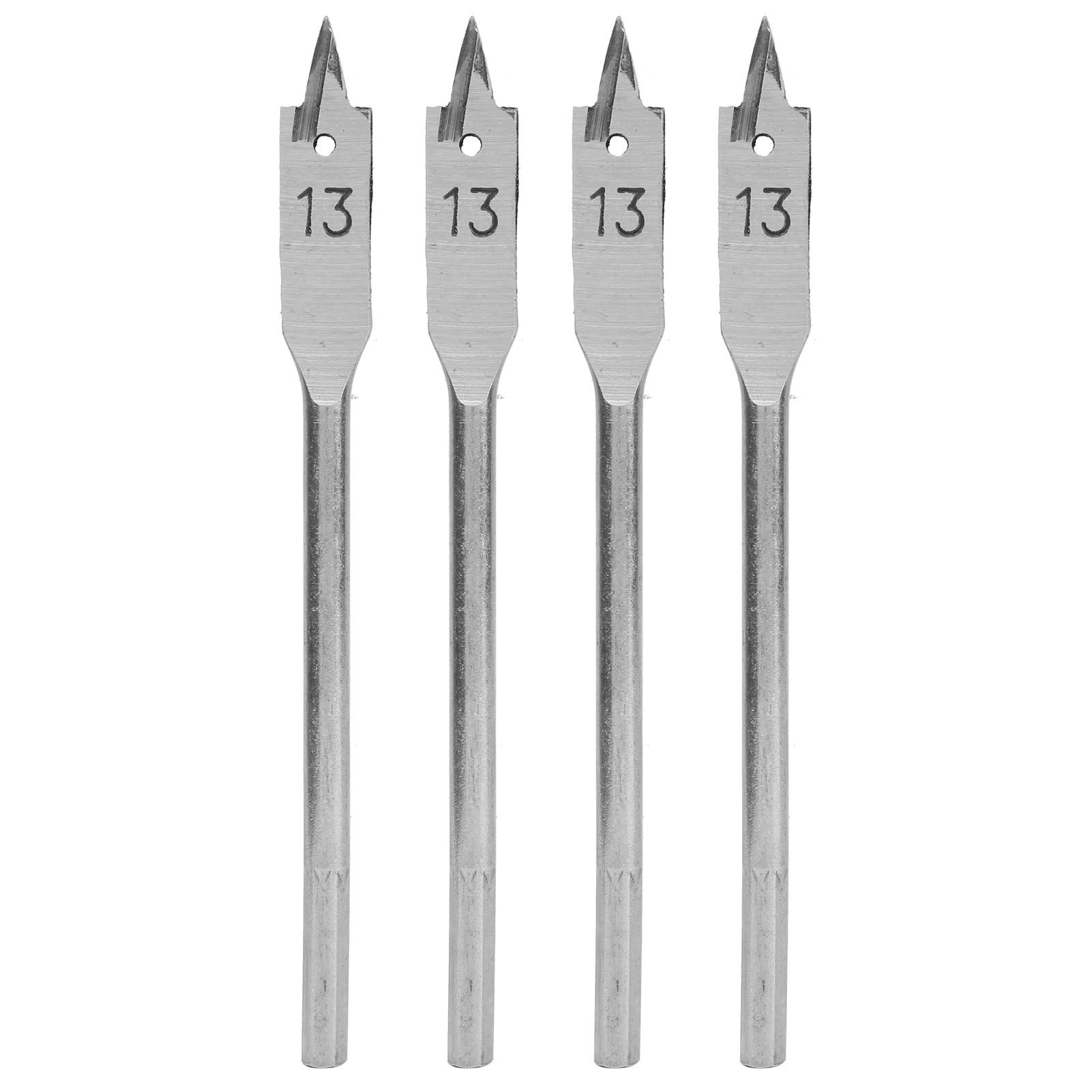 Jenngaoo 13mm High Carbon Steel Spade Drill Bit Set, 4Pcs Flat Wood Paddle Bits for Woodworking, DIY Drilling Tools with Precision Ground Tips and Smooth Boring