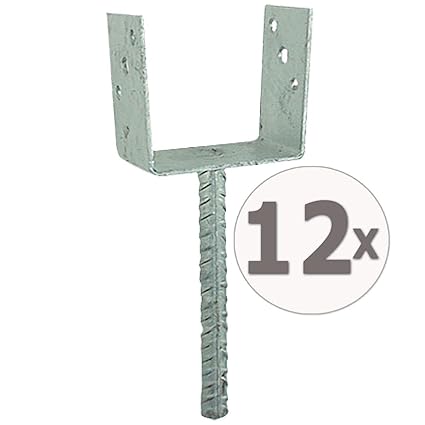 Gardopia Sparpaket: 12 x Uniqat Pfostenträger Pfostenanker U-Form 101mm mit 200 mm-Dolle, Feuerverzinkt
