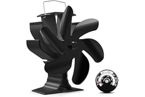 HIDALIFE Wood Stove Fan Heat Powered 6 Blades Fireplace Fan,Heat Blower with Magnetic Thermometer Wood Stove Accessories, Silent Thermal for Pellet/Gas/Log Burner Stove