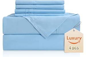 COZYSMILE Luxury Silky Soft Bed Sheet Set, 4 Piece,Twin XL Size, Fits 16 inch Deep Pocket Mattresses, Wrinkle Free & Breathable Cooling, Sky Blue Bedding Sheets (Fitted Sheet, Flat Sheet, Pillowcases)