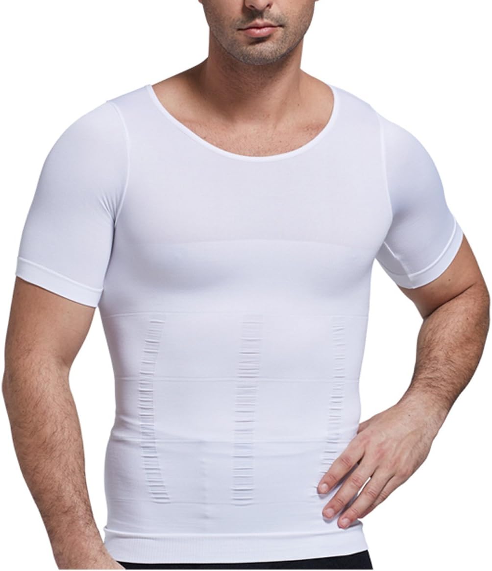 Men's Short Sleeve Shirts Slimming Vest Warm Instant Weight Loss Belly Fat Love Handles Remover Body Shaper Firms Abdomen Back Support Compression Fit