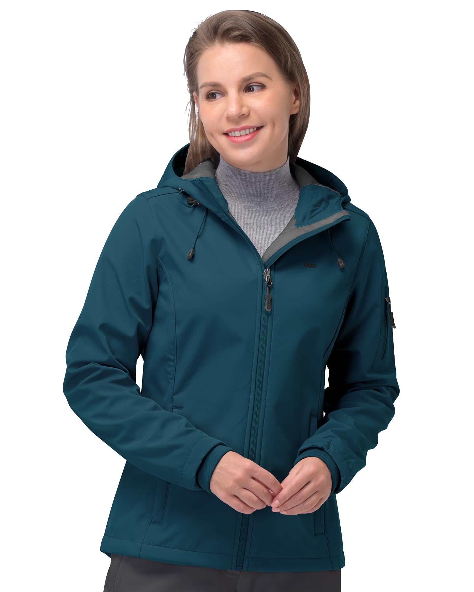 33,000ft Women's Softshell Jacket, Fleece Lined Warm Jacket Light Hooded Windproof Coat for Outdoor Hiking Image