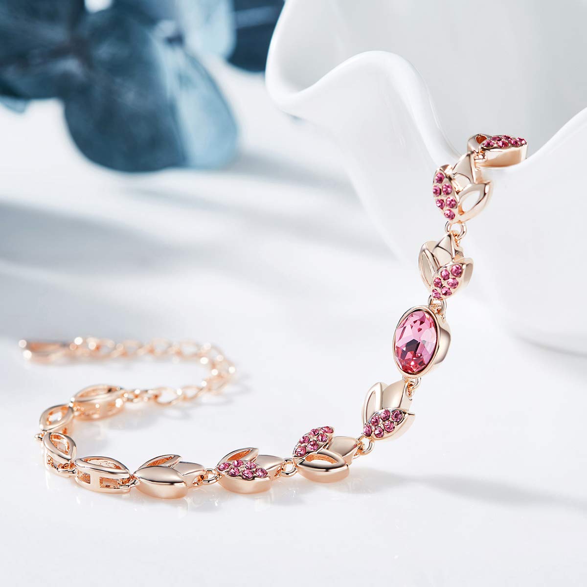 CDE 18K Rose Gold Plated Women Bracelet Bangle Swarovski Flower Rose Jewelry,Ideal Gifts for Valentine\'s Day (Rose Gold Bracelet)