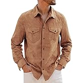 Runcati Mens Long Sleeve Suede Shirts Button Down Shacket Casual Work Western Regular Fit Shirt Jacket
