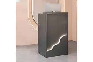 Small Reception Desk, Wooden Front Desk Reception Counter with LED Lights, Reception Desk with Counter, Front Counter Desk wi