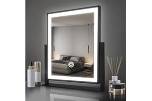 Beelux Hollywood Style Vanity Mirror - 12 in Black Makeup Mirror with Light, Dimmable Lights, Smart Control, Adjustable Warm White/Natural/Daylight, 360°Rotation for Makeup Enthusiasts