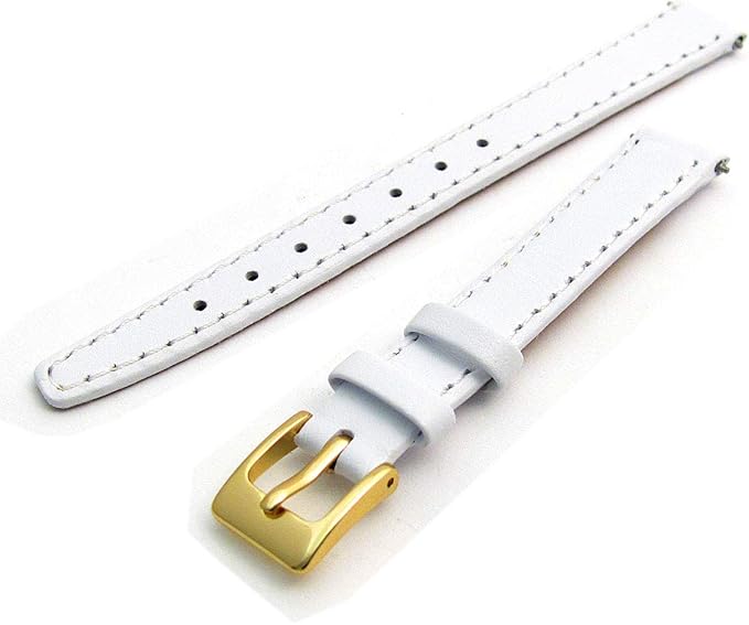 WatchWatchWatch White Smooth Stitched Ladies' Leather Watch Strap 13mm Gold Buckle C088 Amazon