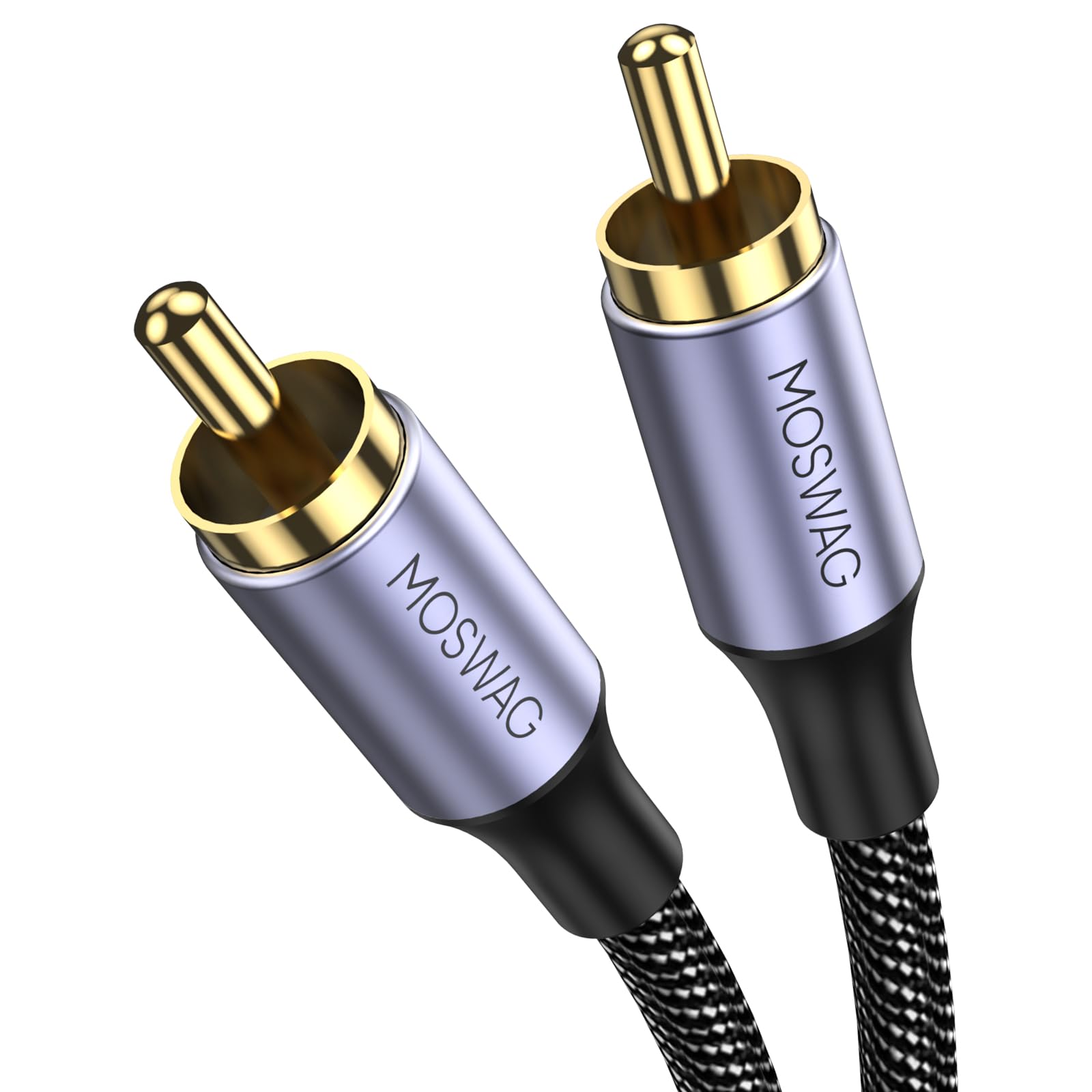MOSWAG RCA Coaxial Audio RCA Male-RCA Male Coaxial AVCable 24K Plated Nylon Knitting,Suitable for Home Theaters, Audio Systems, PS3, Wii, Car Audio Systems, Speakers and Other Places
