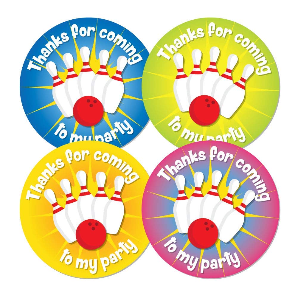 Party Stickers 'Bowling pin and ball' design, 4 colours per pack. Stickers are 30 mm in diameter, great for party favours