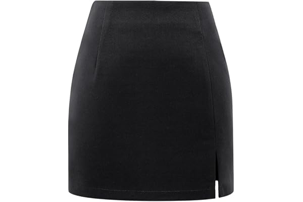 Plaid Mini Skirts for Womens High Waisted Fall Winter Wool Bodycon Pencil Skirts with Slit
