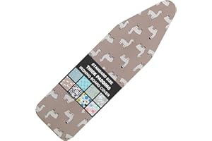 LCLW Ironing Board Cover and Pad Standard Size 15" x 54",3 Pairs of Hook and Loop Fastener Straps,Elastic Edges,Cotton Iron Board Cover with Scorch Resistant Thick Padding(Alpaca)