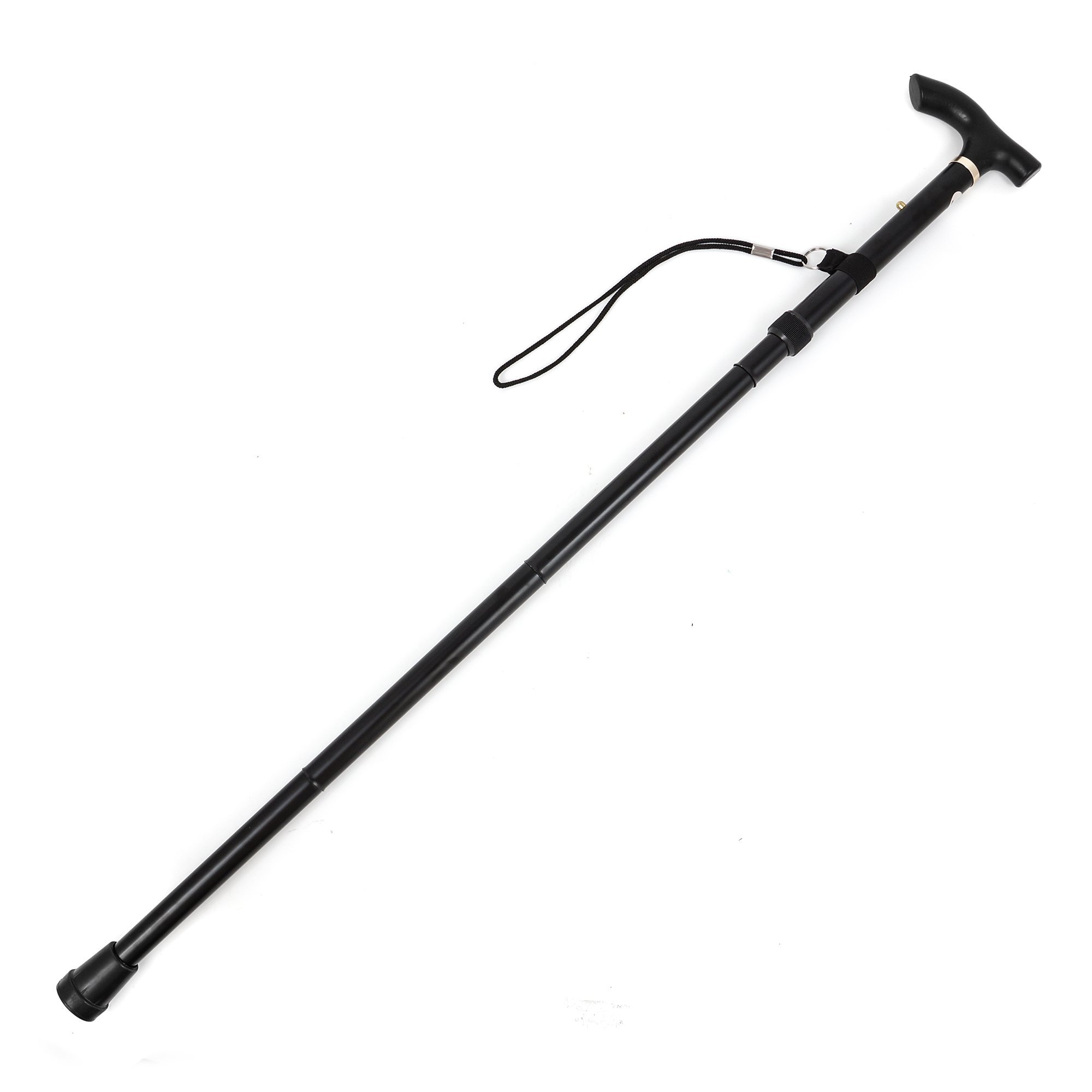Walking Stick Folding Walking Stick with Seat Multi Ionsst _ H _ Henverstellbar 84 – 93 cm Trekking Pole Ski Pole CKE with Hand Strap Aluminium Gold/Silver/Black, black