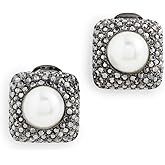 Kenneth Jay Lane Women's Pearl Ball Center Square Clip Earrings