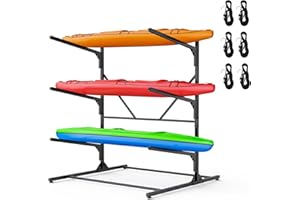 LXVOOEE Kayak Storage Rack, Heavy Duty Freestanding Kayak Rack for Garage and Outdoor Storage, Kayak Stand Adjustable for Kayak, Canoe, Surfboard and Paddle Board