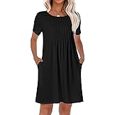 HiMONE Womens Summer Dresses T-Shirt Pleated Dressy Casual Scooped Neck Beach Vacation Dresses XS-2XL