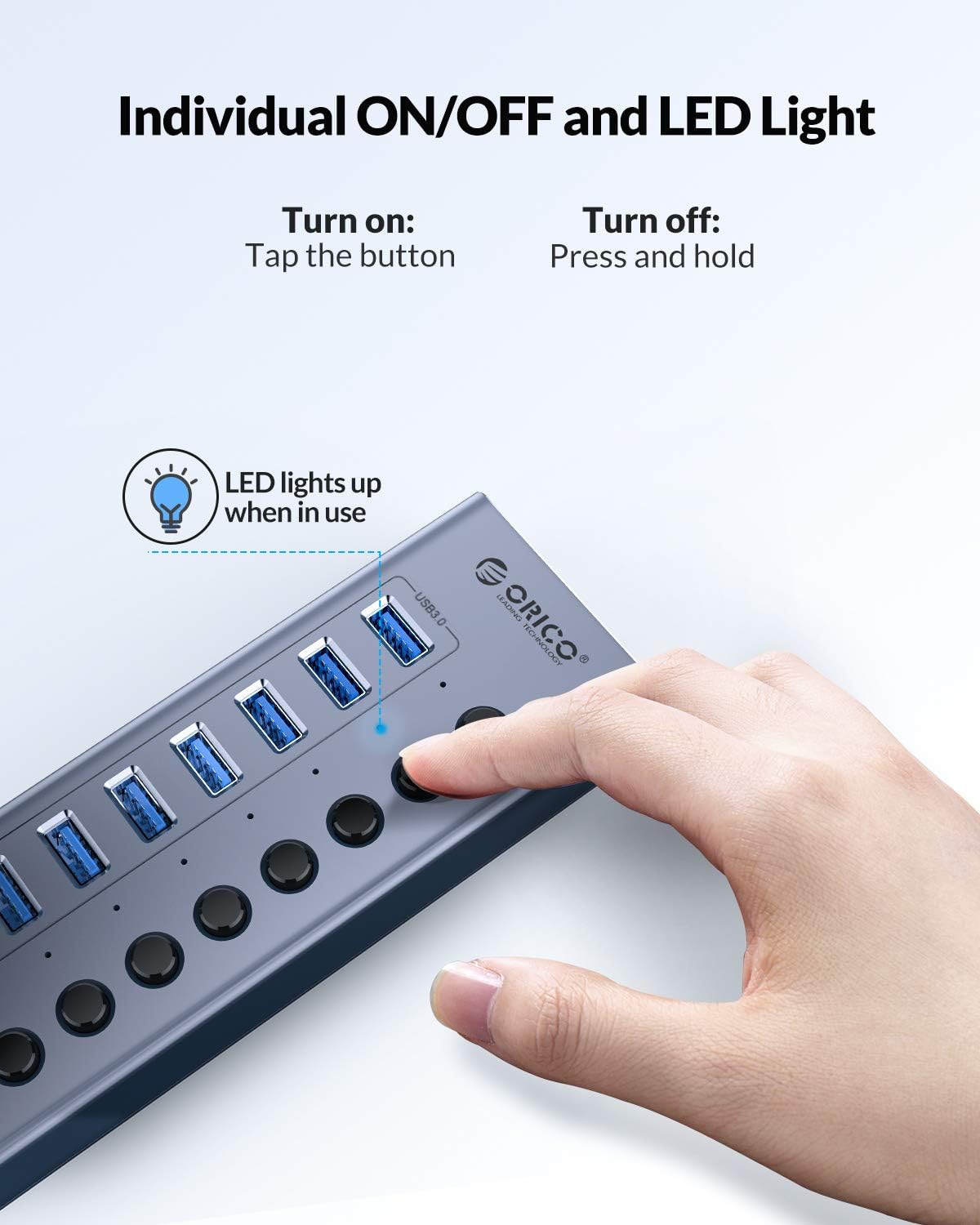 ORICO USB 3.0 Hub Powered 7 Ports USB Data Hub with Individual On/Off Switches and12V Power Adapter Support BC1.2 Charging, USB Extension for iMac Pro, MacBook Air/Mini, PS4, Surface Pro, PC, HDD: Computers & Accessories