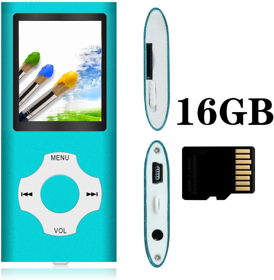 Tomameri - Portable MP3 / MP4 Player with Rhombic Button, Including a 16 GB Micro SD Card and Support Up to 64GB, Compact Music, Video Player, Photo Viewer Supported - White+Blue: Home Audio & Theater
