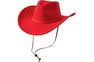 Lanzom Women Men Retro Felt Wide Brim Western Cowboy Cowgirl Hat Dress Up Hat with Wind Lanyard