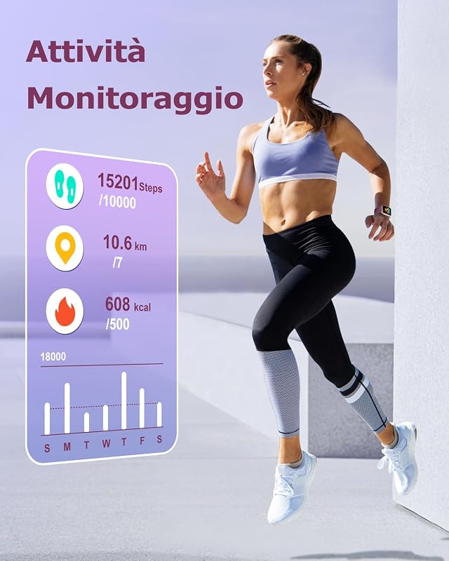 Orologio Smartwatch Donna Chiamata Bluetooth Contapassi con Cardiofrequenzimetro SPO2 Orologio Sportivo con Giochi Monitoraggio Sonno Sfondo Personalizzabile Cronometro Timer Sveglia Viola — foto 8 di 8