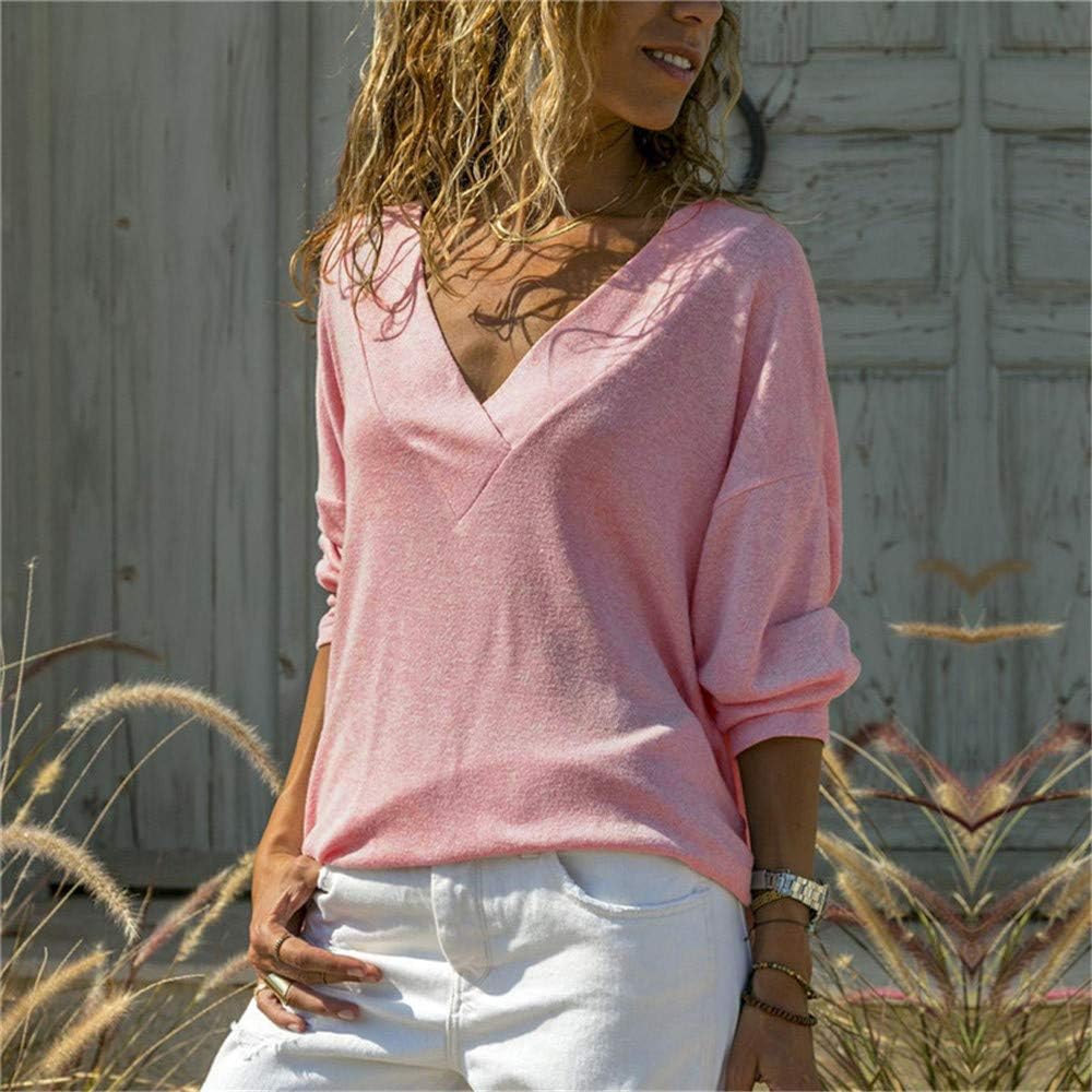 V Neck Loose Pullover Tunic Tops Blouse 