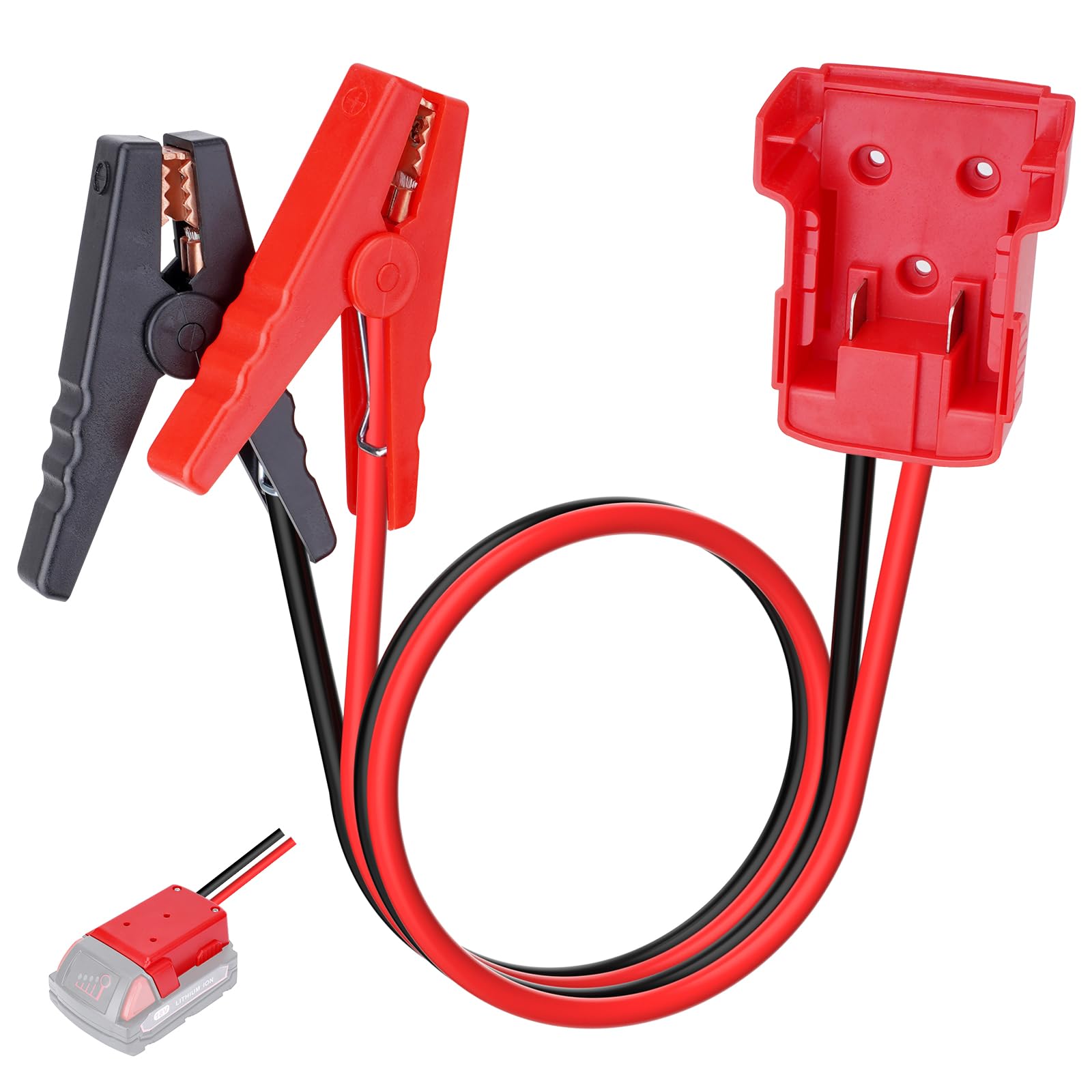 Photo 1 of Sejaede Jumper Cables with Alligator Clips Compatible with Milwaukee M18 18V Battery, 2ft 8AWG Silicone Wire Jumper Starter Clamps, Automotive Booster Cable for Jump Starting Car Using Tool Battery