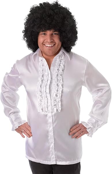 Mens 1970s Disco White Frilly Shirt Men 