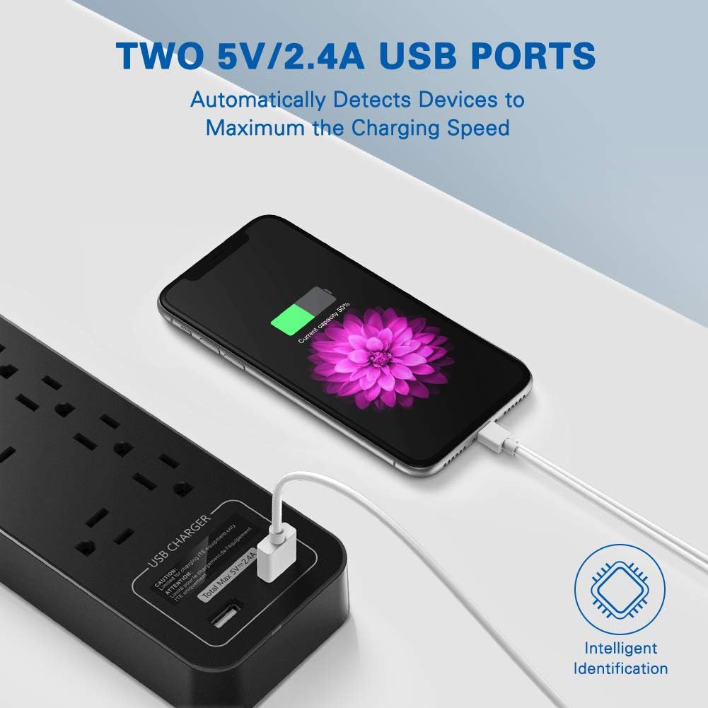 Power Strip Surge Protector, Huntkey 12 Overload Protection Outlet and 2-USB Port, 6-Foot Heavy Duty Extension Cord for Home Office Hotel (2390 Joule): Home Audio & Theater