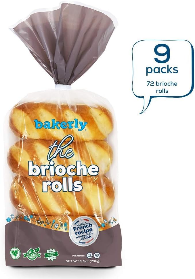bakerly Brioche Rolls Pack of 9, 8-Count (72 Total Brioche Rolls)