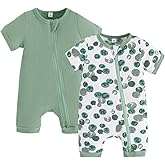 Bafeicao Unisex Baby Boy Girl 2 Pack Rompers Short Sleeve 2 Way Zipper One Piece Jumpsuits Clothes Sets