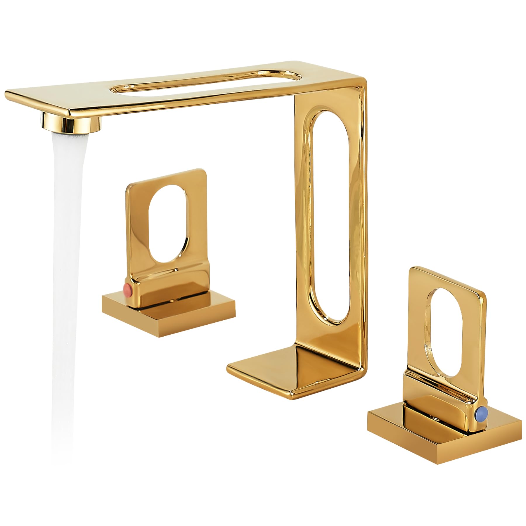 Photo 1 of ** FOR PARTS/MISSING SUPPLY HOSES** BAKALA Gold Bathroom Sink Faucet 3 Hole, 8-Inch Widespread Bathroom Faucet with 2 Water Supply Hoses, Hollowed Design