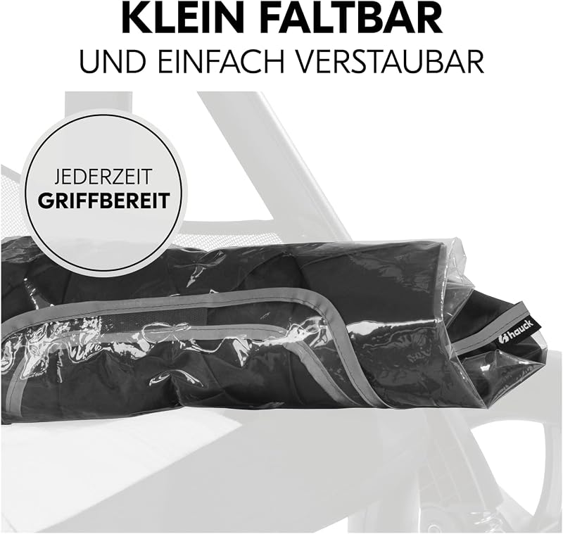 Universal Kinderwagen Regenschutz 91 x 92 x 85 cm mit Reflektierender Umrandung, Kontakt & Belüftungs Fenster, Einfache Klettverschluss Befestigung am Kinderbuggy Sitz (Transparent)