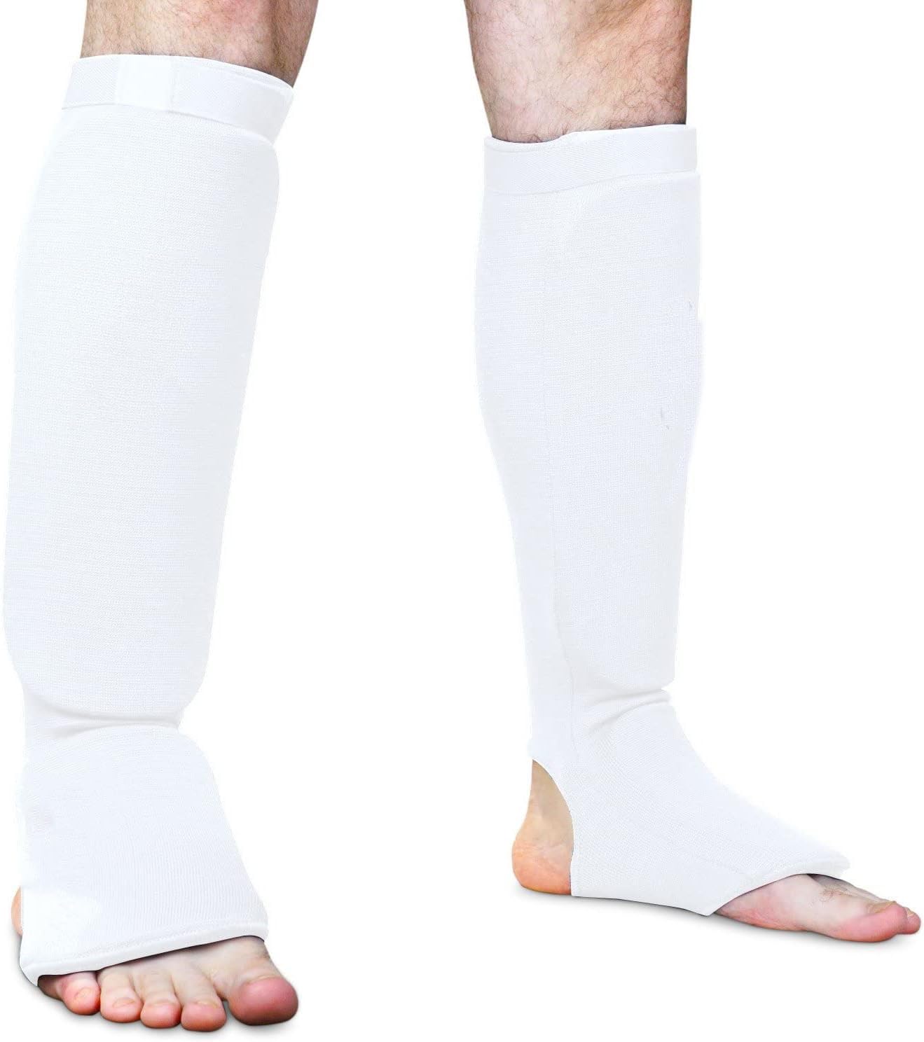 Muay Thai MMA Kickboxing shin Guards, Elite Sports Instep Guard Sparring Protective Leg shin Kick Pads for Kids & Adults (XL, White)