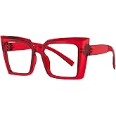 Eyekepper Blue Light Glasses for Women, Oversized Red Eyeglasses | Metalless Screwless Spring Hinges Computer Readers, Blue Ray Blocker, Anti Eye Strain &amp; Reflective, Glare Blocking, UV Filter