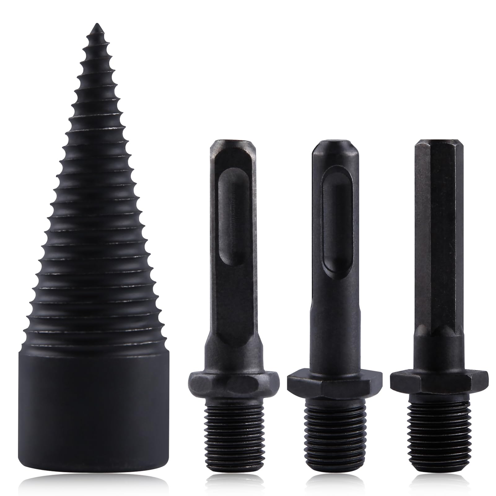 SPEEDWOX 4pcs Firewood Log Splitter Wood Log Splitter Easy Splitter Detachable Drill Bit Heavy Duty Electric Drills Screw Cone Driver Removable 32mm + 3 Handles (Square + Round + Hex Shank)