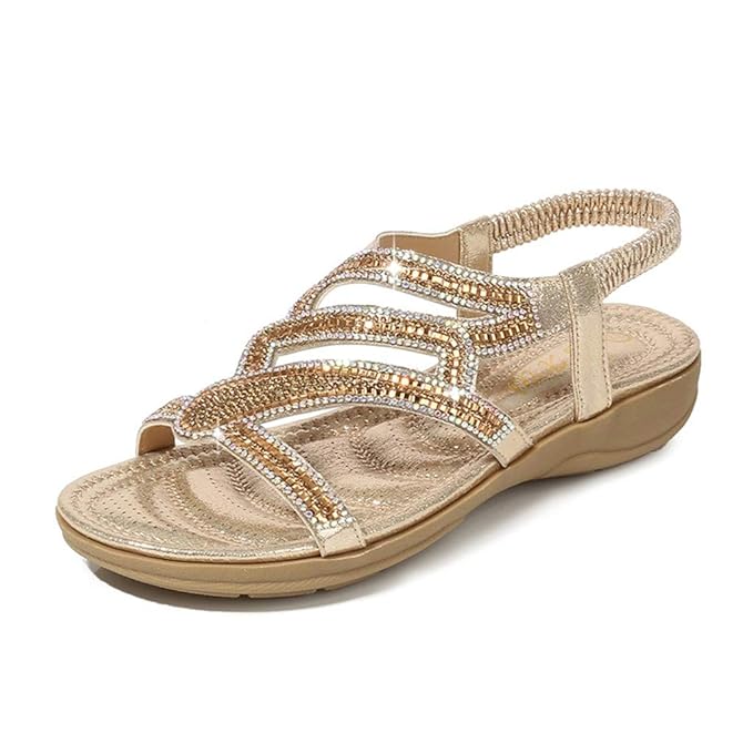 ABsoar Kristall Sandalen Damen Frauen Sommer Böhmen Sandaletten Tanzschuhe Keilabsatz Schuhe Bequeme Freizeitschuhe Peep Toe 