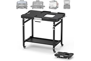 SafBbcue Outdoor Foldable Grill Stand for Ninja Woodfire Series,Grill Cart for OG700 OG800 OG900 Series & OO101 Woodfire Pizza Oven,Replace for XSKUNSTAND Stand,with Double-shelf,Hooks,35.4x22x31.5 in
