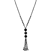 Xalroco Boho Long Chic Tassel Pendant Necklace for Women Big Crystal Ball Pendant Y Necklace Hand Knotted Beaded Strands Fashion Lariat Jewelry Sweater Chain Jewelry Gift