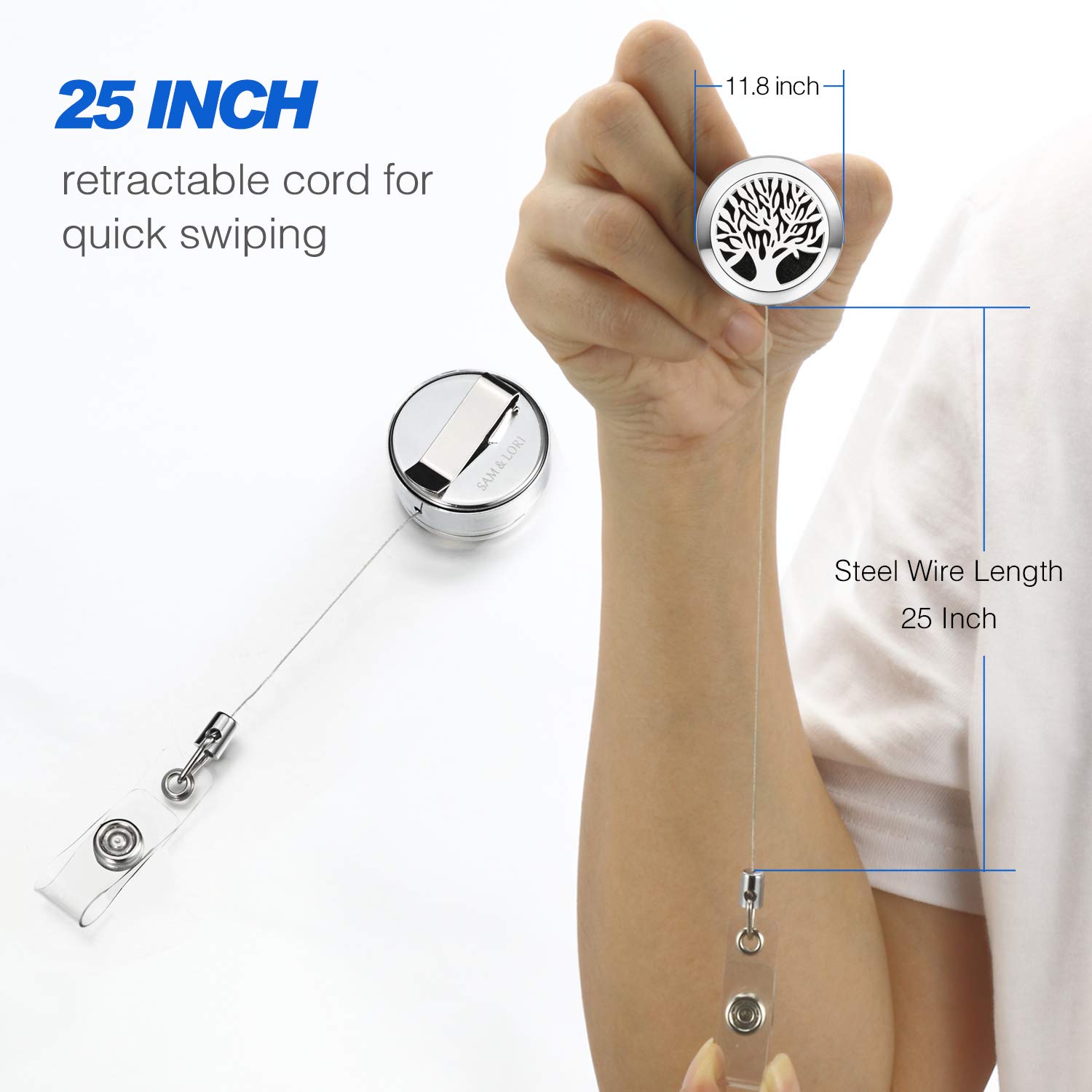 Retractable Badge Holder with Essential Oil Diffuser Aromatherapy Heavy Duty Badge Reels Cute ID Card Holder Clip for Nurse Teacher Tree of Life by SAM & LORI