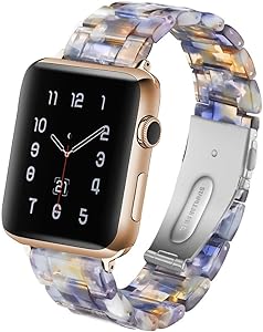 CAUNEDY Resin Watch Band for 42mm 44mm Apple Watch Series 5 4 3 2 1 with Stainless Steel Buckles Fashion Lightweight Sport Smart Watch Wristband Strap for Men Women(42/44mm,Ocean Blue)
