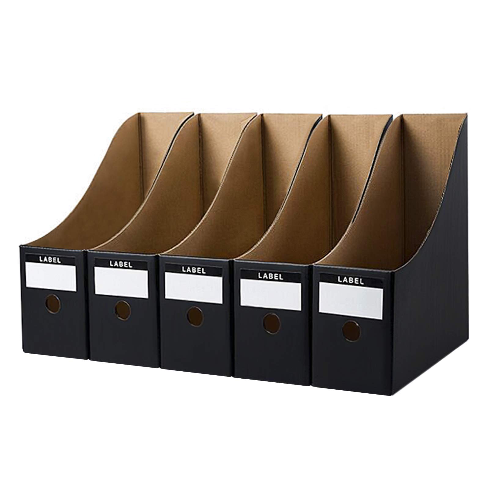 5 Pcs Magazine File Holder with Labels A4 Document Organizer Hard Cardboard Bulk Papers Stationery Storage Box Art Projects Books Divider Rack Desktop Files Filling Shelf for Home/Office/School Dorm