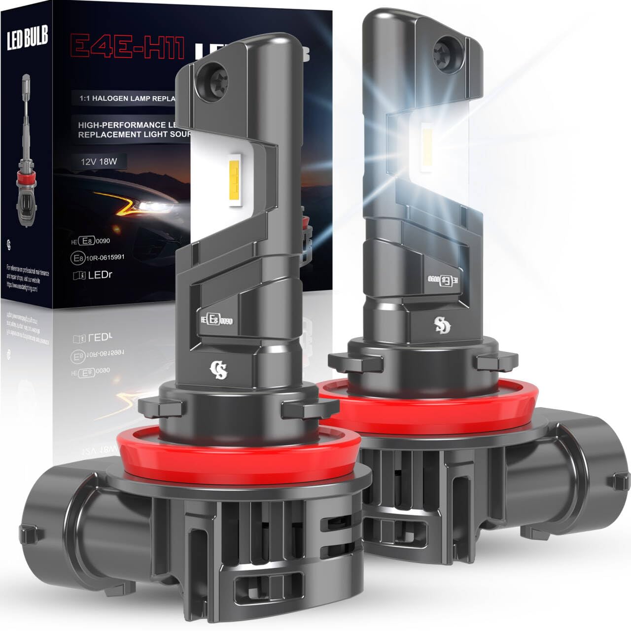 OUSHI H11 LED Scheinwerferlampe mit Straßenzulassung, 5500K Weiß UNECE-R37 Zugelassene H9 H8 LED Fernlicht und Abblendlicht mit Zulassung (2 Stück)