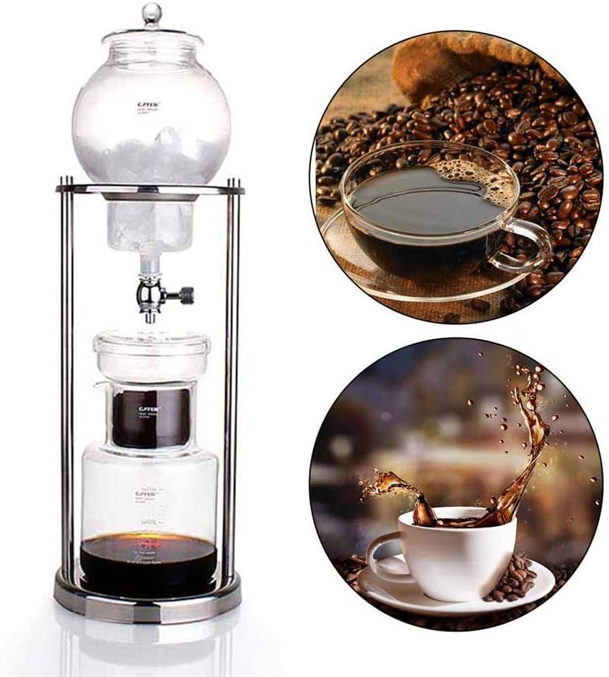 Ingeniously 600ML Cold Drip Coffee Maker, Drip Dripper Glass Dutch Brewing Machine with Filter Paper Wooden Frame Coffee Make for Home Kitchen
