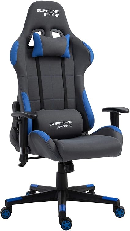 Idimex Chaise De Bureau Gaming Swift Racer Chair Style Racing Gamer Fauteuil Ergonomique Pivotant Siege A Roulettes Avec Dossier Inclinable Et Coussins Revetement En Tissu Gris Et Bleu Amazon Fr Cuisine Maison