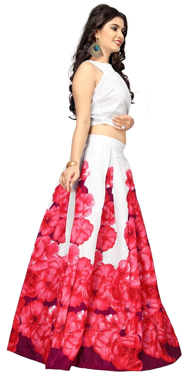 nplash fashion girl's lehenga choli (red and white, free size)