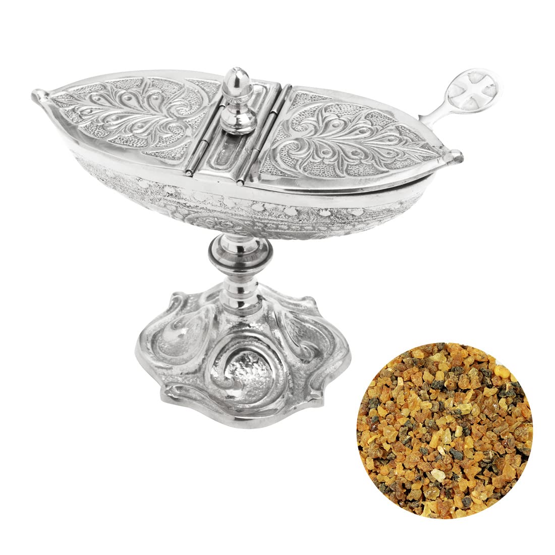 NKlaus 3pcs set incense boat in silver with spoon 100g myrrh pure tree resin 40659