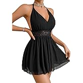 Avidlove Soft Lingerie for Women Sexy Nightwear Lace Babydoll Chemise with Halter Neck Nighty