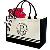 MQPPKJ Personalized Initial Canvas Tote Bags, Monogrammed Tote Bag Gifts for Women Teacher Friend for Birthday Wedding