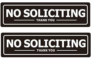 MONGFUN No Soliciting Sign for Door - Metal Signs for House Business and Office Wall - Weather Resistant Aluminum with Strong Self Adhesive (2 Pack, Black 7×2 inches)